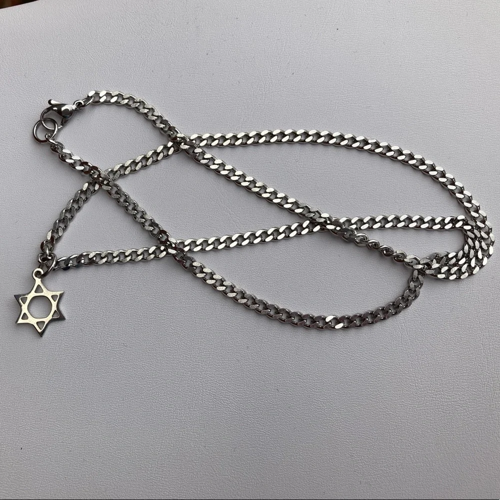 Star of David Curb Link Stainless Steel Necklace